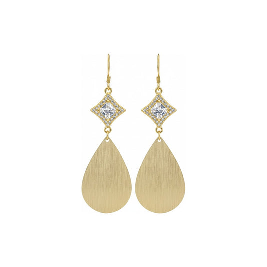 CZ & Brushed Gold Teardrop Earrings