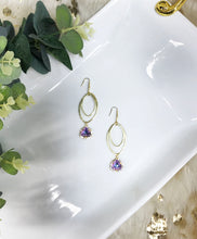 Load image into Gallery viewer, Glass Rhinestone &amp; Brushed Gold Pendant Earrings - E19-4489