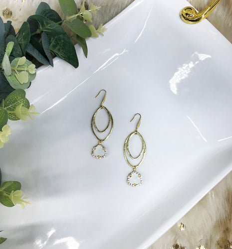 Glass Rhinestone & Brushed Gold Pendant Earrings - E19-4491