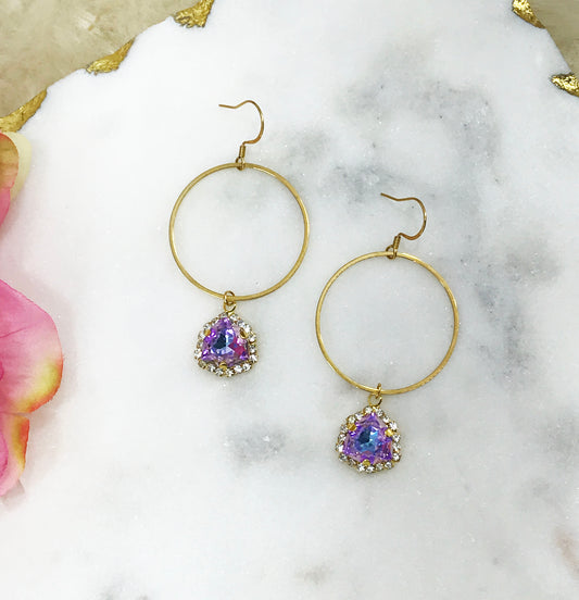 Glass Rhinestone & Gold Hoop Earrings - E19-4494
