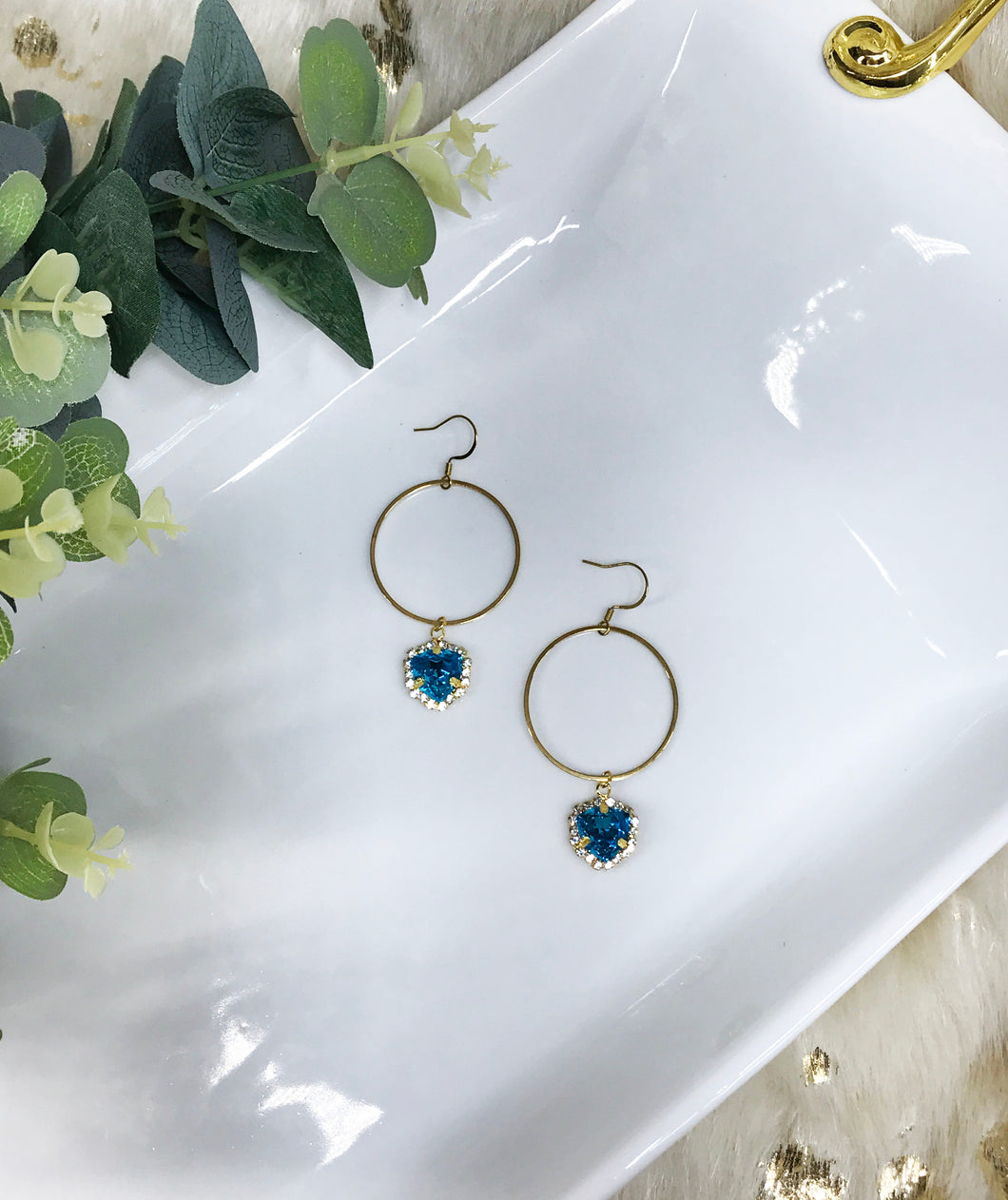 Glass Rhinestone & Gold Hoop Earrings - E19-4495