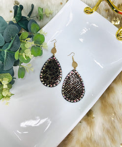 Druzy Agate and Snake Skin Faux Leather Earrings - E19-4503