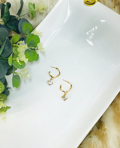 Twisted Hoop & CZ Pendant Stud Earrings - E19-4542