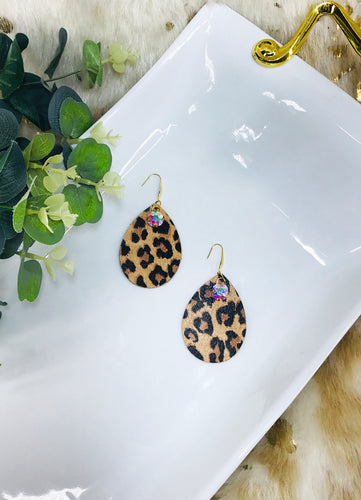 Cheetah Leather & Rhinestone Earrings - E19-4553