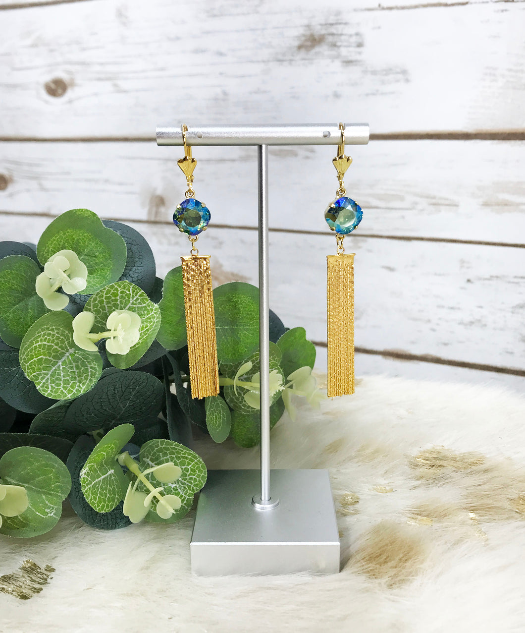 Crystal & Gold Tassel Pendant Earrings - E19-4557