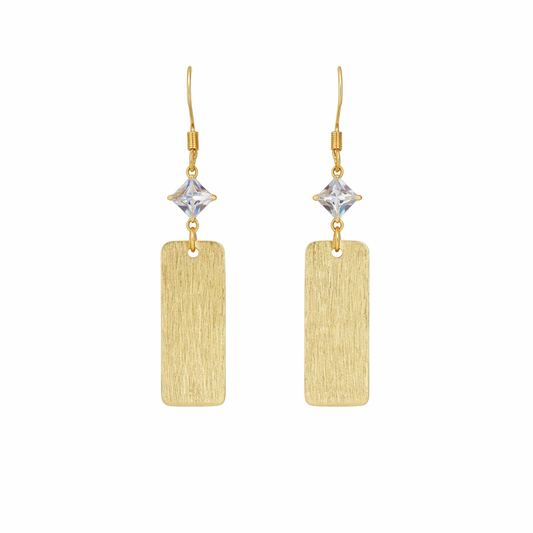 Golden Spark CZ Bar Drop Earrings