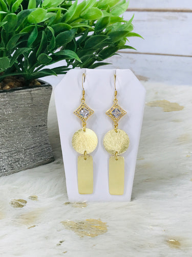 CZ & Brushed Gold Pendant Earrings - E19-4579