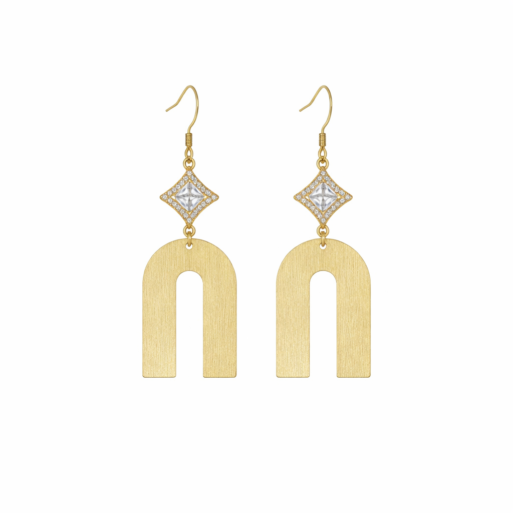 Golden Radiance CZ Arch Drop Earrings