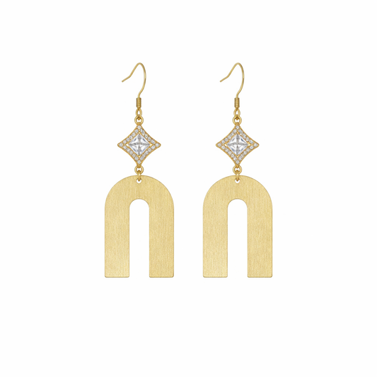 Golden Radiance CZ Arch Drop Earrings
