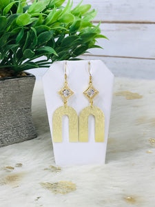 CZ & Brushed Gold Pendant Earrings - E19-4580