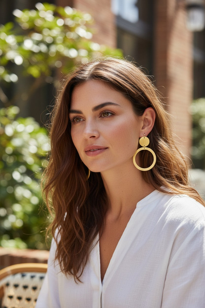 Brushed Gold Pendant Earrings - E19-4581