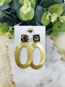 Leopard Stud & Brushed Gold Pendant Earrings - E19-4582