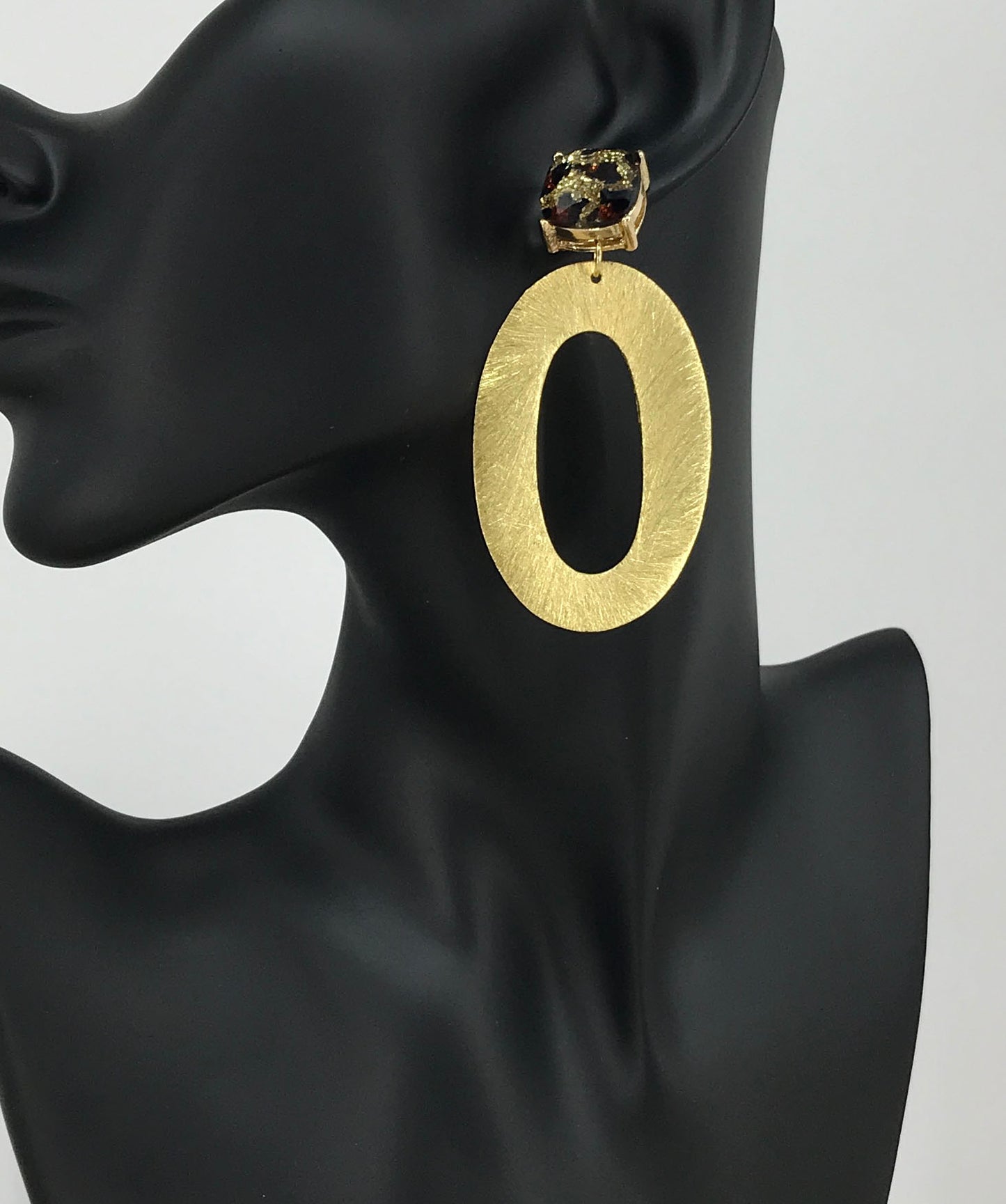 Leopard Stud & Brushed Gold Pendant Earrings - E19-4582