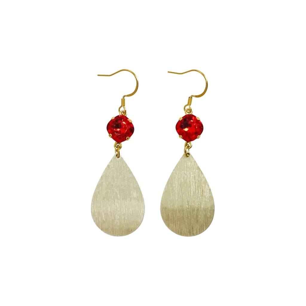 Light Siam Crystal & Brushed Gold Teardrop Earrings