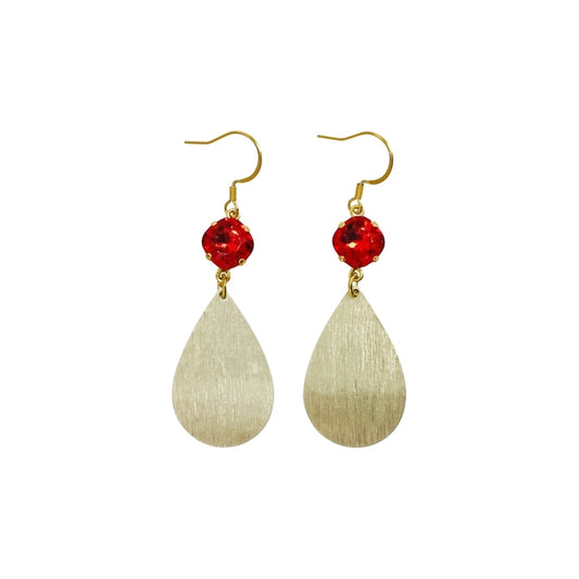 Light Siam Crystal & Brushed Gold Teardrop Earrings
