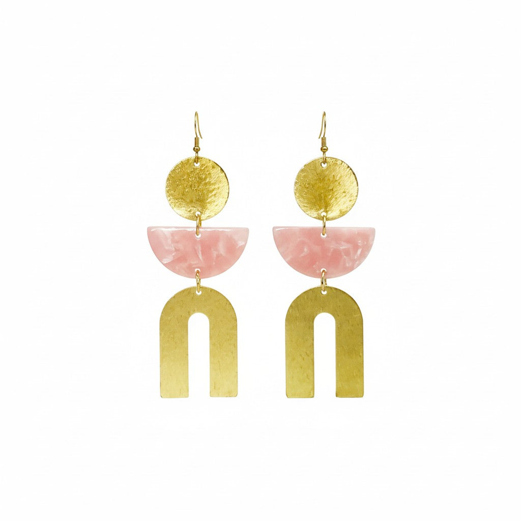Blush & Gold Modern Statement Drop Earrings