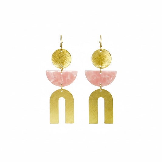 Blush & Gold Modern Statement Drop Earrings