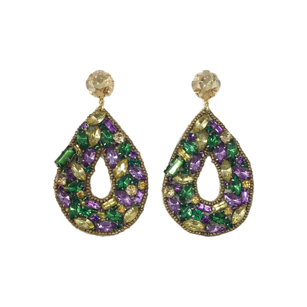 Golden Shadow Crystal & Mardi Gras Rhinestone Teardrop Earrings