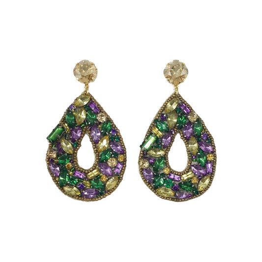 Golden Shadow Crystal & Mardi Gras Rhinestone Teardrop Earrings