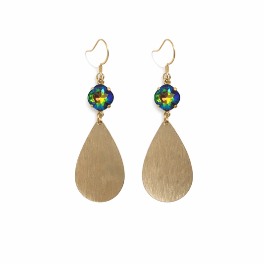 Vitrail Crystal & Brushed Gold Teardrop Drop Earrings