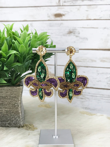 Crystal & Rhinestone Fleur De Lis Earrings - E19-4613