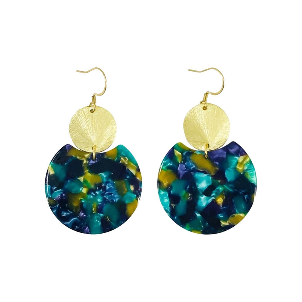 Mardi Gras Resin & Brushed Gold Drop Earrings