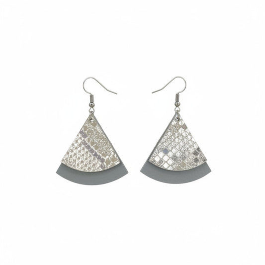 Silver and Gray Snake Leather Earrings