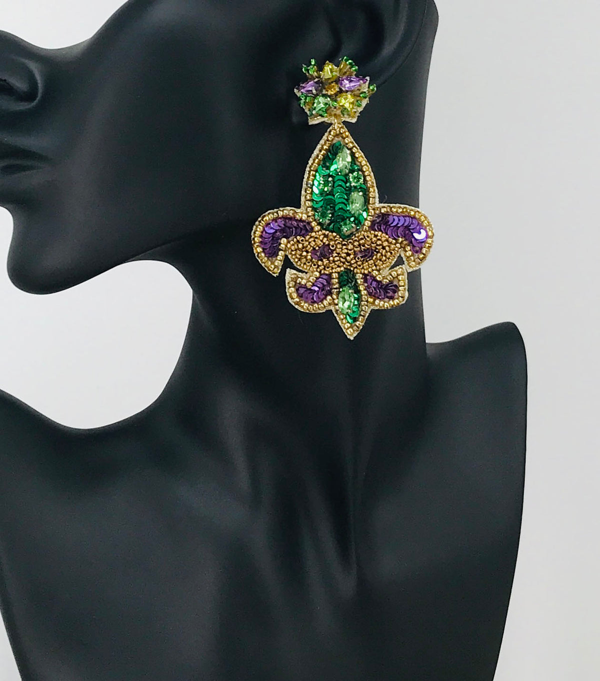 Rhinestone Stud & Fleur De Lis Earrings