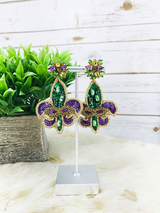 Rhinestone Stud & Fleur De Lis Earrings - E19-4620