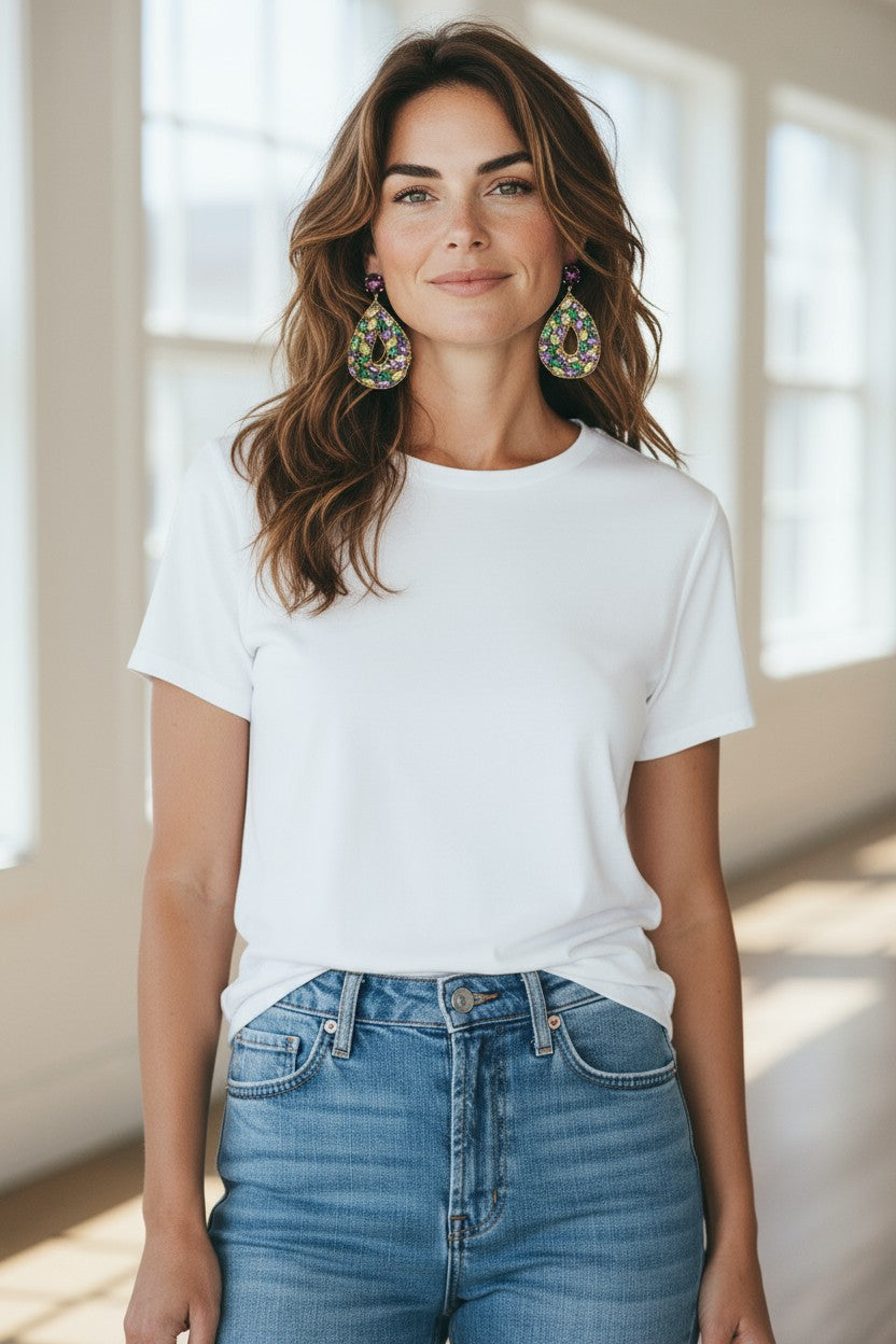 Crystal & Rhinestone Teardrop Earrings - E19-4624