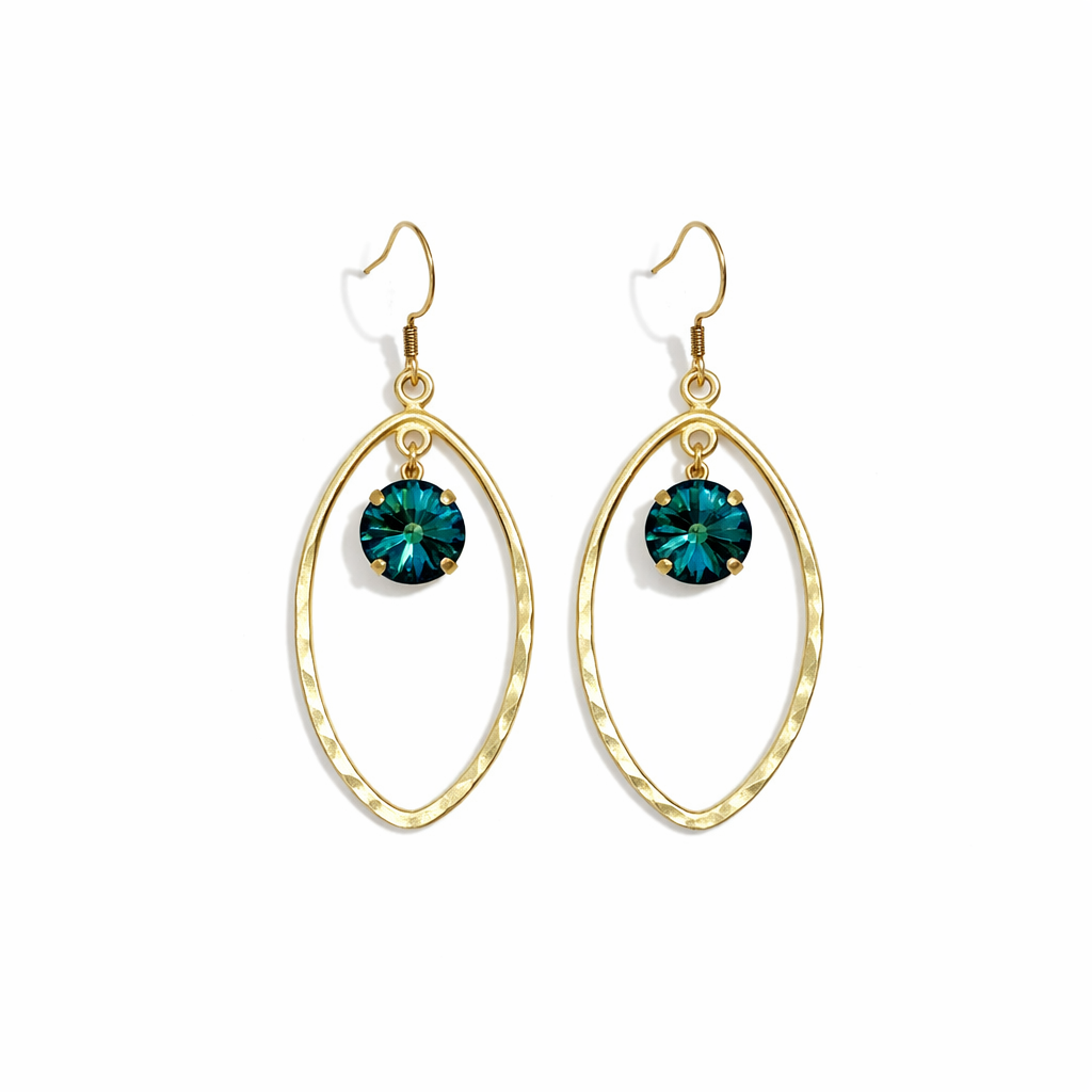 Electra Crystal & Hammered Gold Marquise Drop Earrings