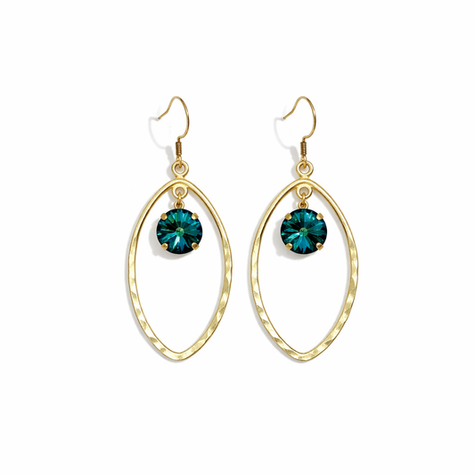 Electra Crystal & Hammered Gold Marquise Drop Earrings