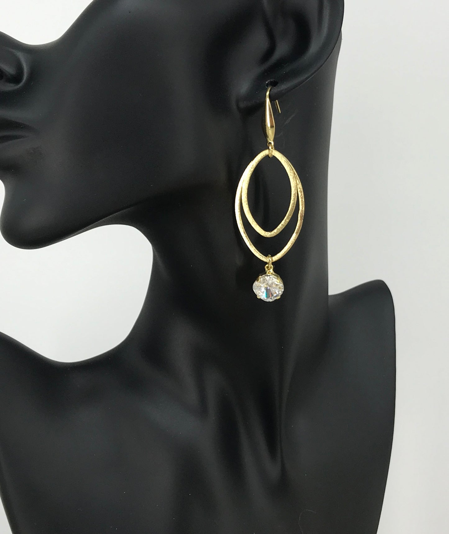 Genuine Crystal & Brush Gold Pendant Earrings - E19-4640
