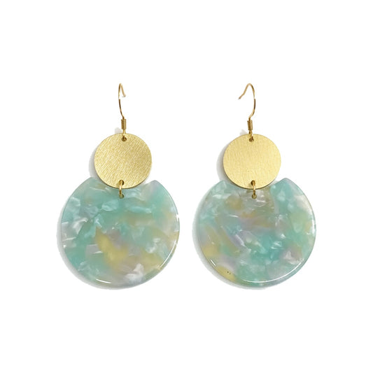 Mint Marble Resin & Brushed Gold Drop Earrings