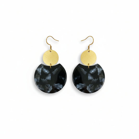Black Resin and Brushed Gold Pendant Earrings
