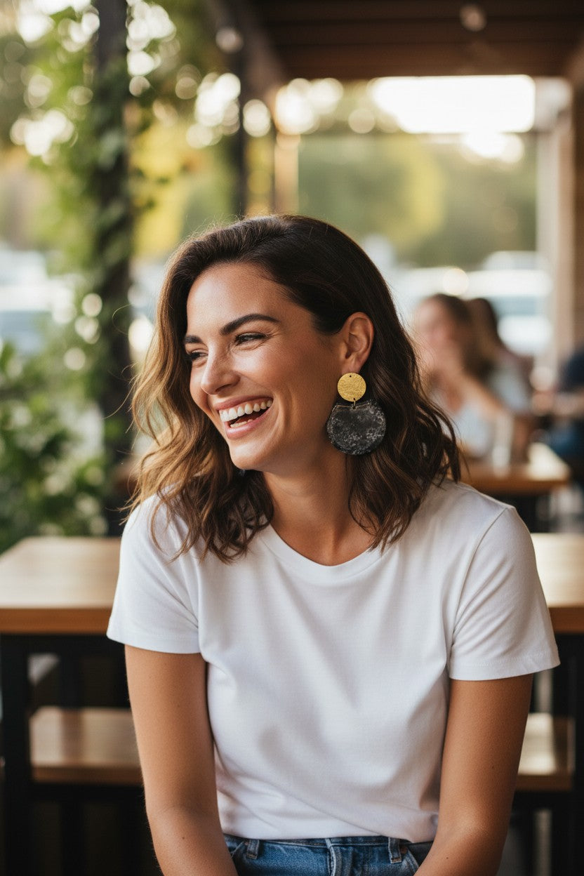 Resin & Brushed Gold Pendant Earrings - E19-4645