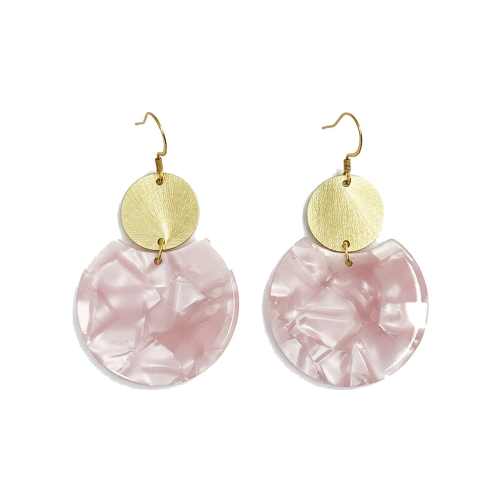 Blush Resin & Brushed Gold Drop Earrings