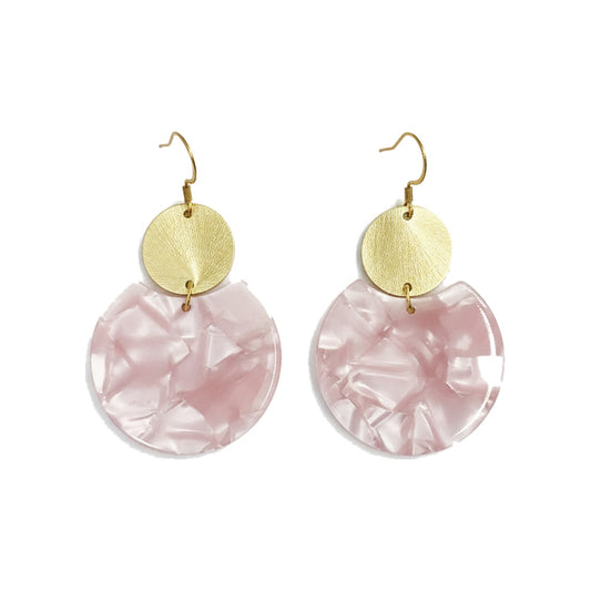 Blush Resin & Brushed Gold Drop Earrings