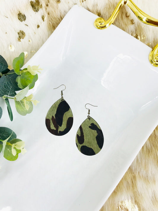 Hair On Camo Leather Earrings - E19-4657