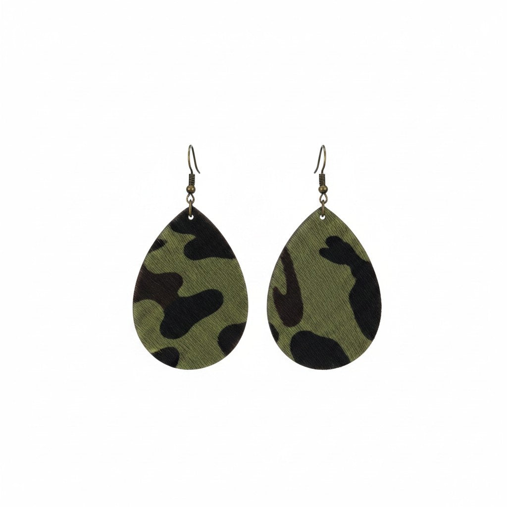 Evergreen Camo Antique Teardrop Earrings