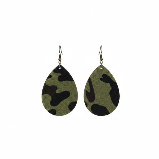 Evergreen Camo Antique Teardrop Earrings