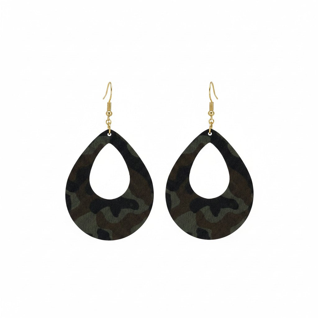 Evergreen Camo Open Teardrop Earrings