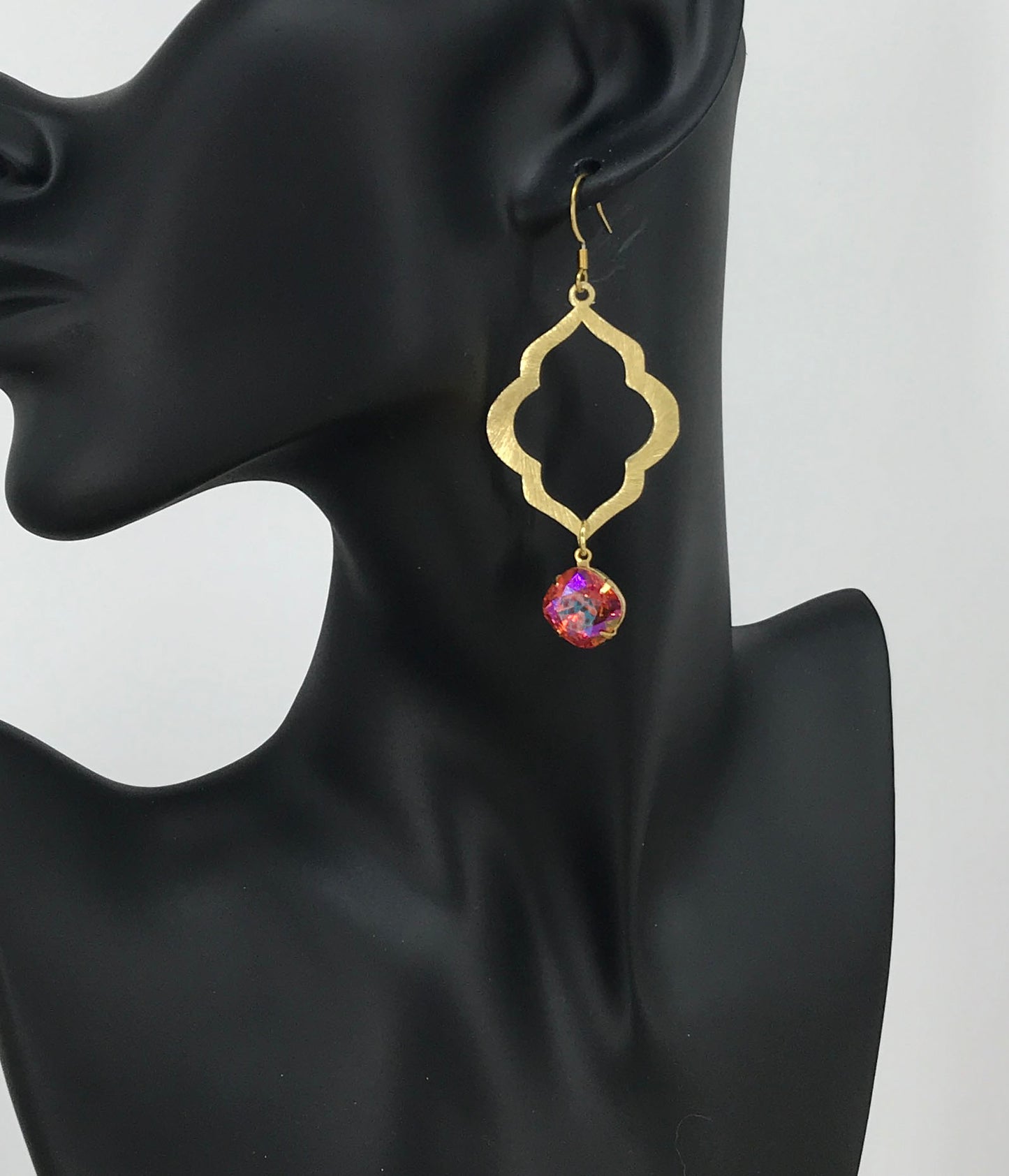 Genuine Crystal & Brushed Gold Marquise Pendant Earrings - E19-4666