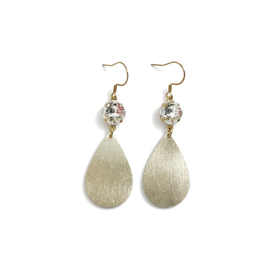 Crystal Clear & Brushed Gold Teardrop Drop Earrings