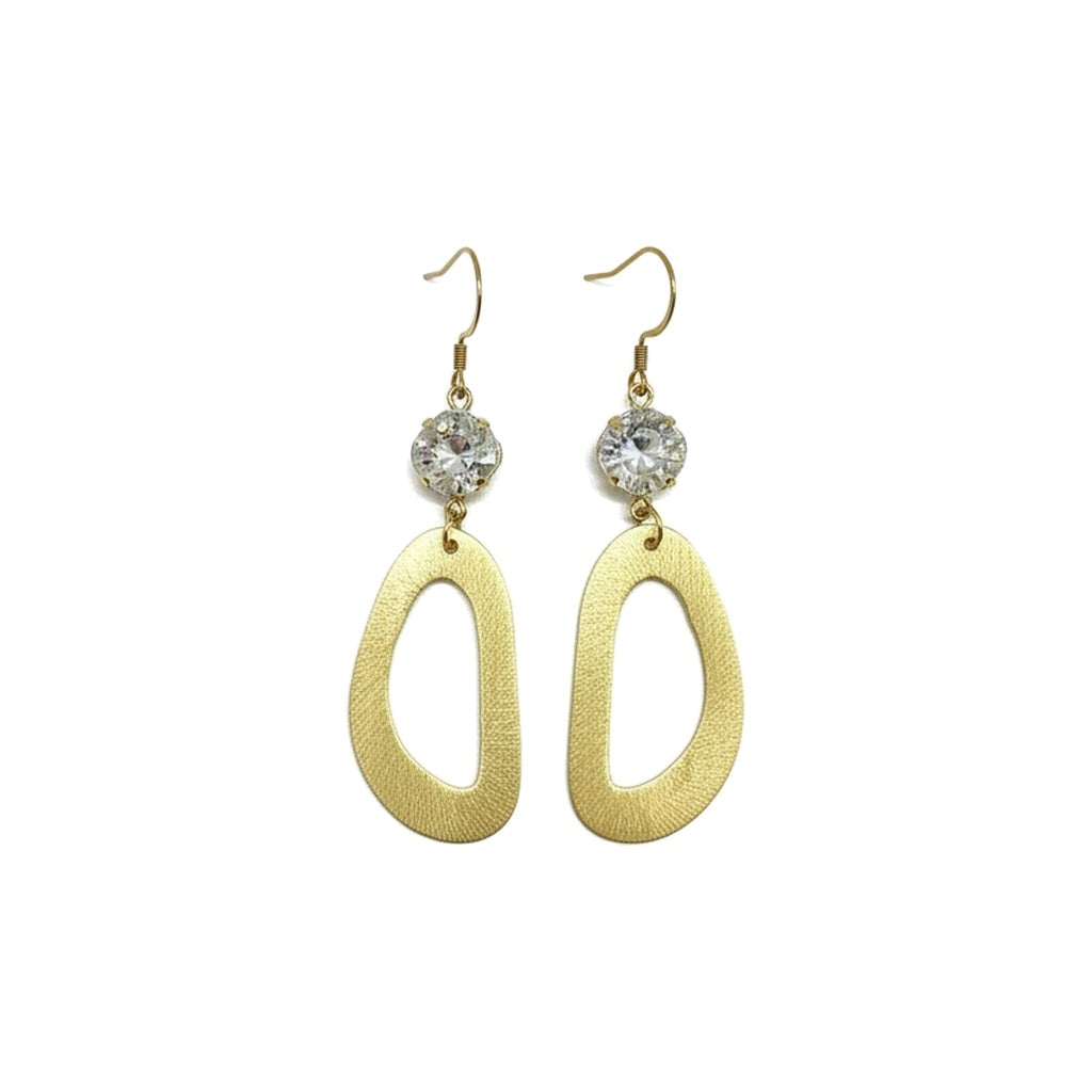 Crystal Clear & Brushed Gold Geometric Oval Drop Earrings