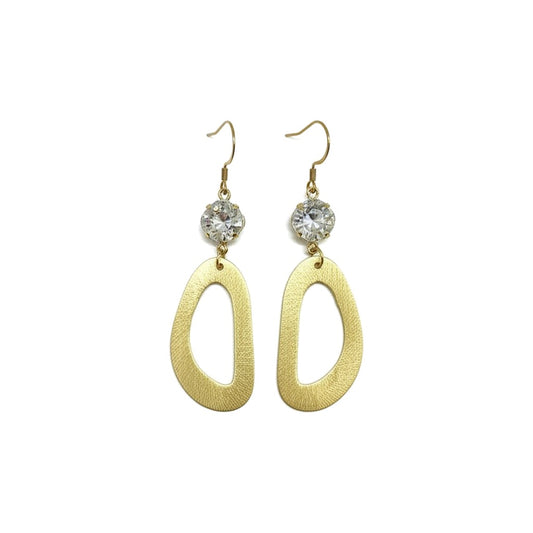 Crystal Clear & Brushed Gold Geometric Oval Drop Earrings