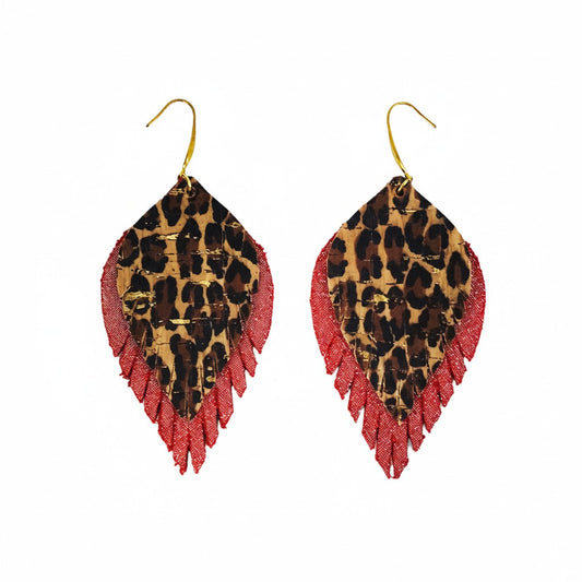 Fiery Cheetah Fringe Statement Earrings