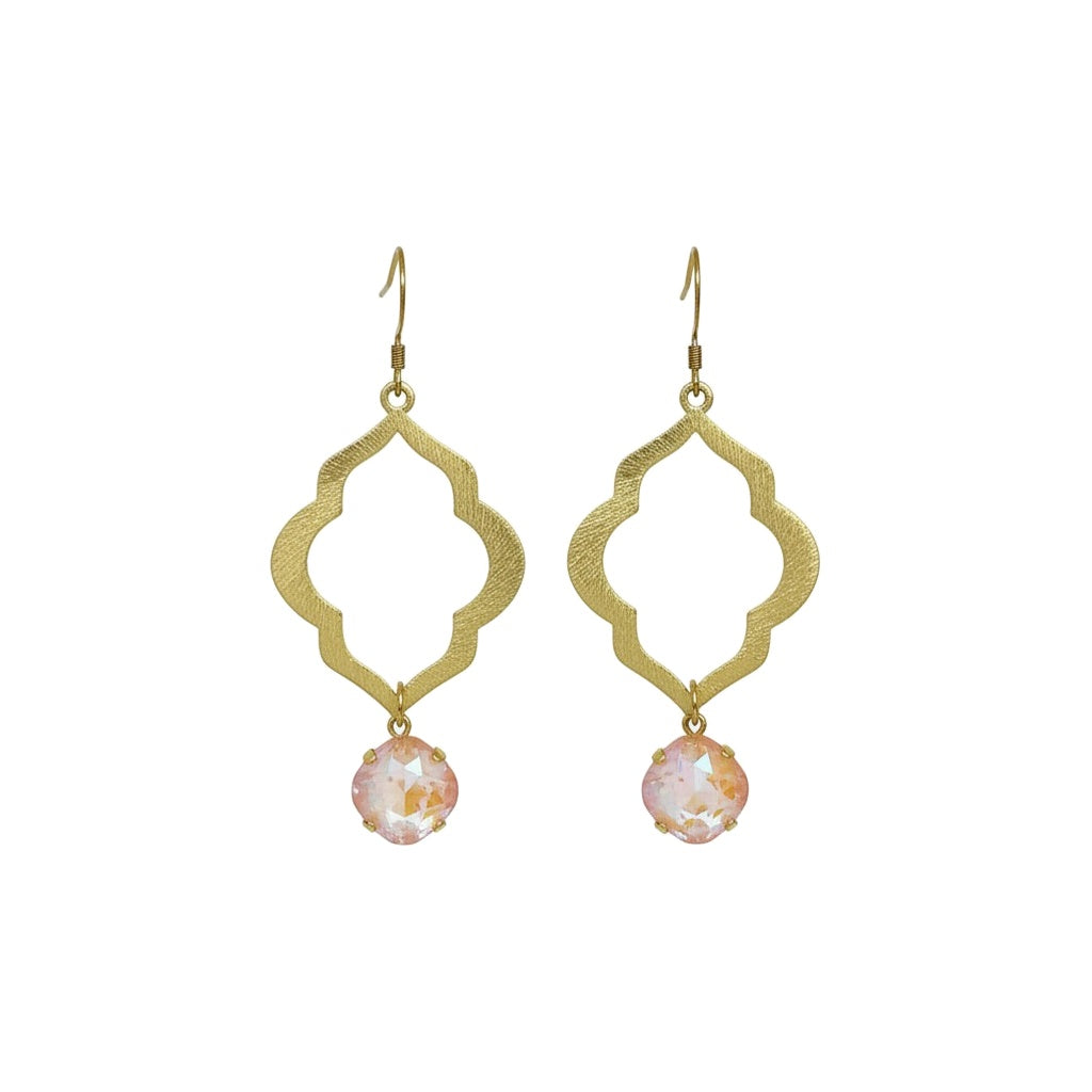Peach Crystal & Brushed Gold Marquise Drop Earrings