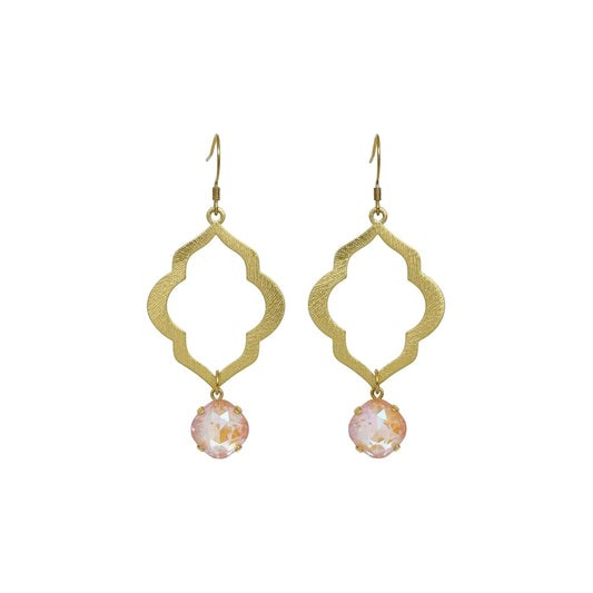 Peach Crystal & Brushed Gold Marquise Drop Earrings