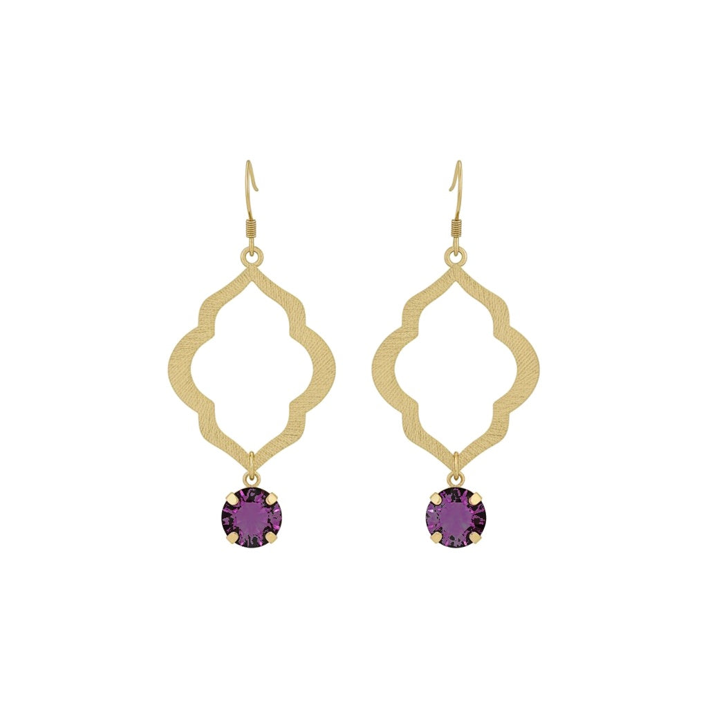 Amethyst Crystal & Brushed Gold Marquise Drop Earrings